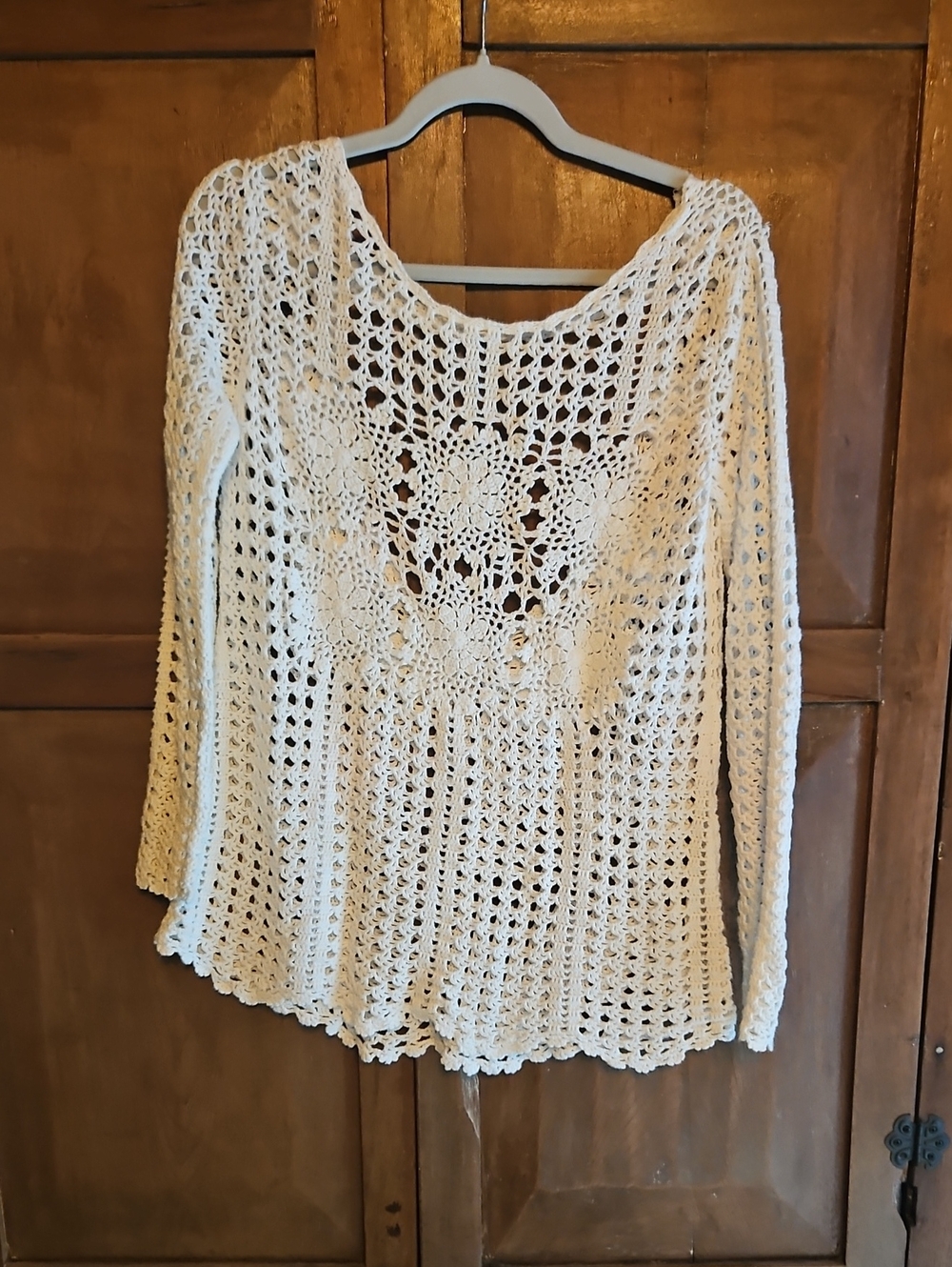 Free People Ivory Crochet Floral Openwork Sweater
